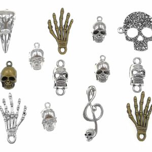 ALIMITOPIA 100 Grams Assorted Skull Skeleton Bone Punk Steampunk Charm Pendant Connector for DIY Necklace Bracelet Jewelry Making Findings