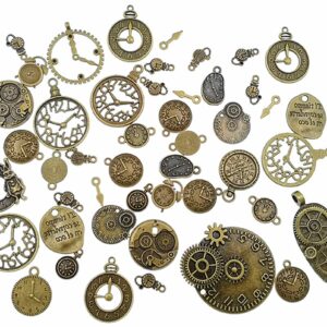 Kinteshun Clocks and Watches Dial Face Movement Charm Alloy Multistyle Steampunk Pendant Charm Connector for DIY Jewelry Making Accessaries(100 grams) (Bronze)