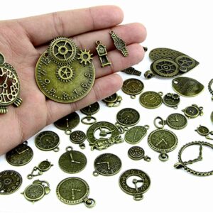 Kinteshun Clocks and Watches Dial Face Movement Charm Alloy Multistyle Steampunk Pendant Charm Connector for DIY Jewelry Making Accessaries(100 grams) (Bronze)