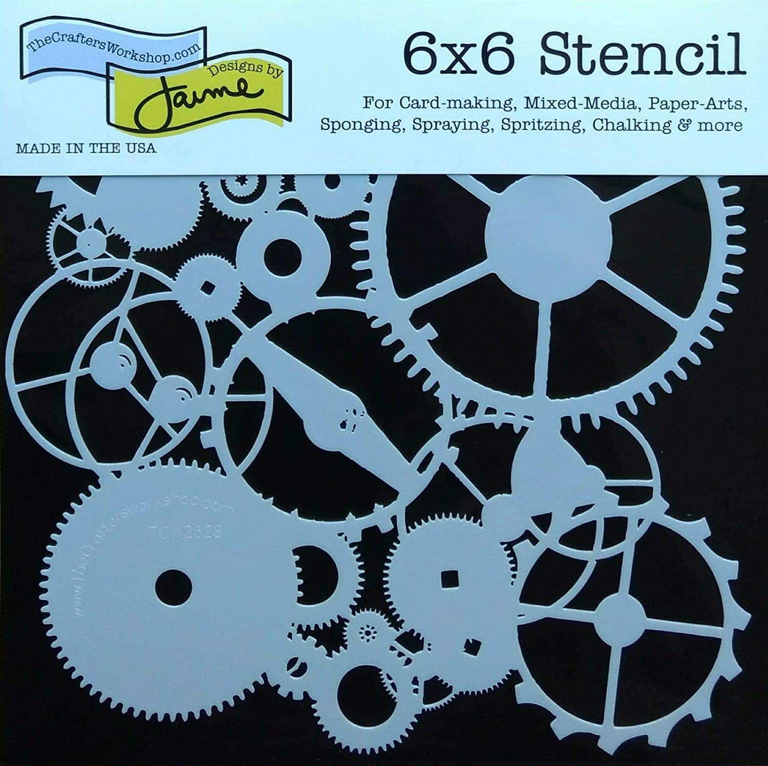 3 Crafters Workshop Mixed Media Stencils | Gears, Clock, Steampunk, Watch Face, Flower Designs | for Journaling, Scrapbooking, Card Making | 6 Inch x 6 Inch Templates Set with Board, Total 4 Items
