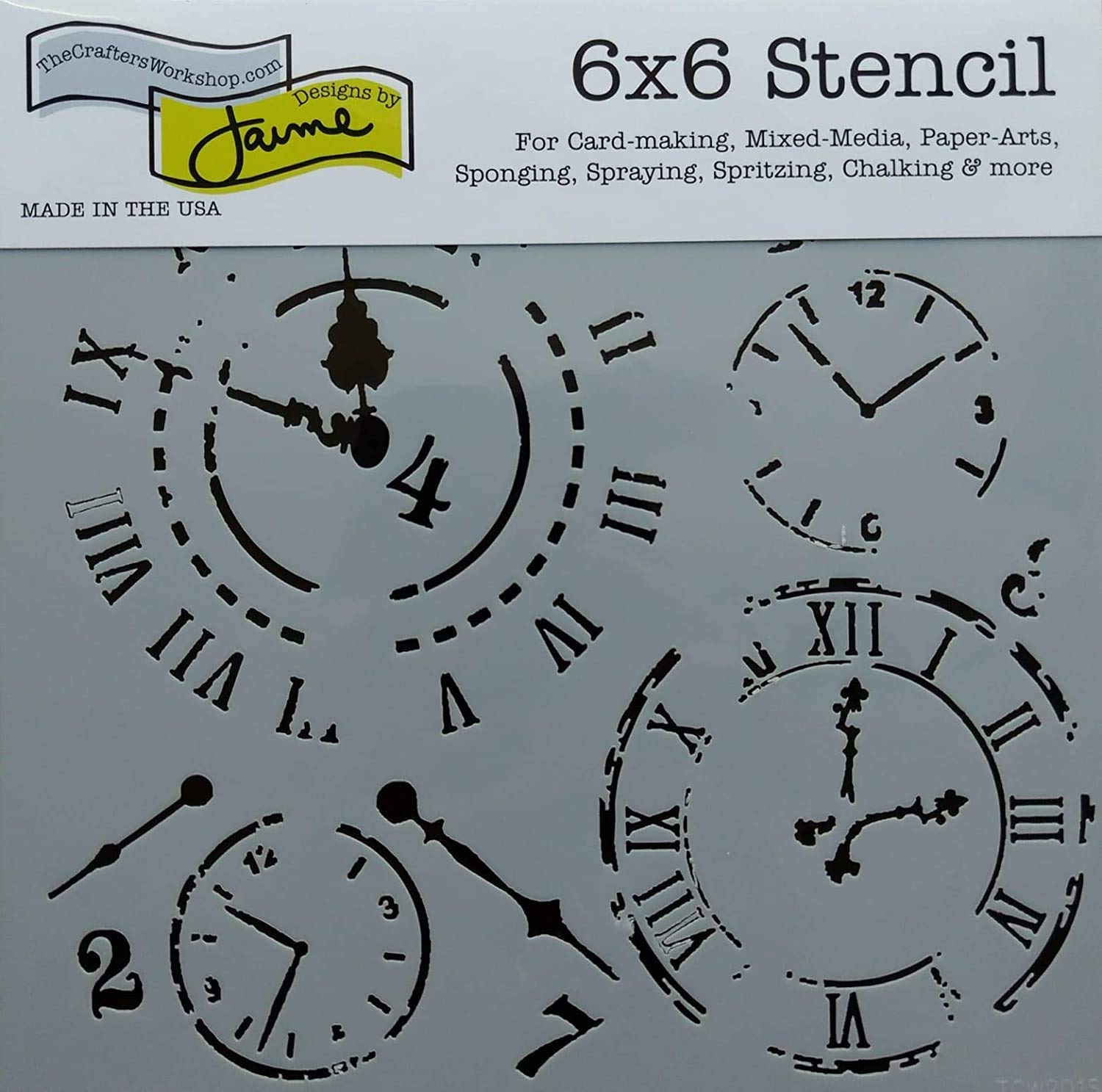 3 Crafters Workshop Mixed Media Stencils | Gears, Clock, Steampunk, Watch Face, Flower Designs | for Journaling, Scrapbooking, Card Making | 6 Inch x 6 Inch Templates Set with Board, Total 4 Items