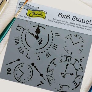 3 Crafters Workshop Mixed Media Stencils | Gears, Clock, Steampunk, Watch Face, Flower Designs | for Journaling, Scrapbooking, Card Making | 6 Inch x 6 Inch Templates Set with Board, Total 4 Items