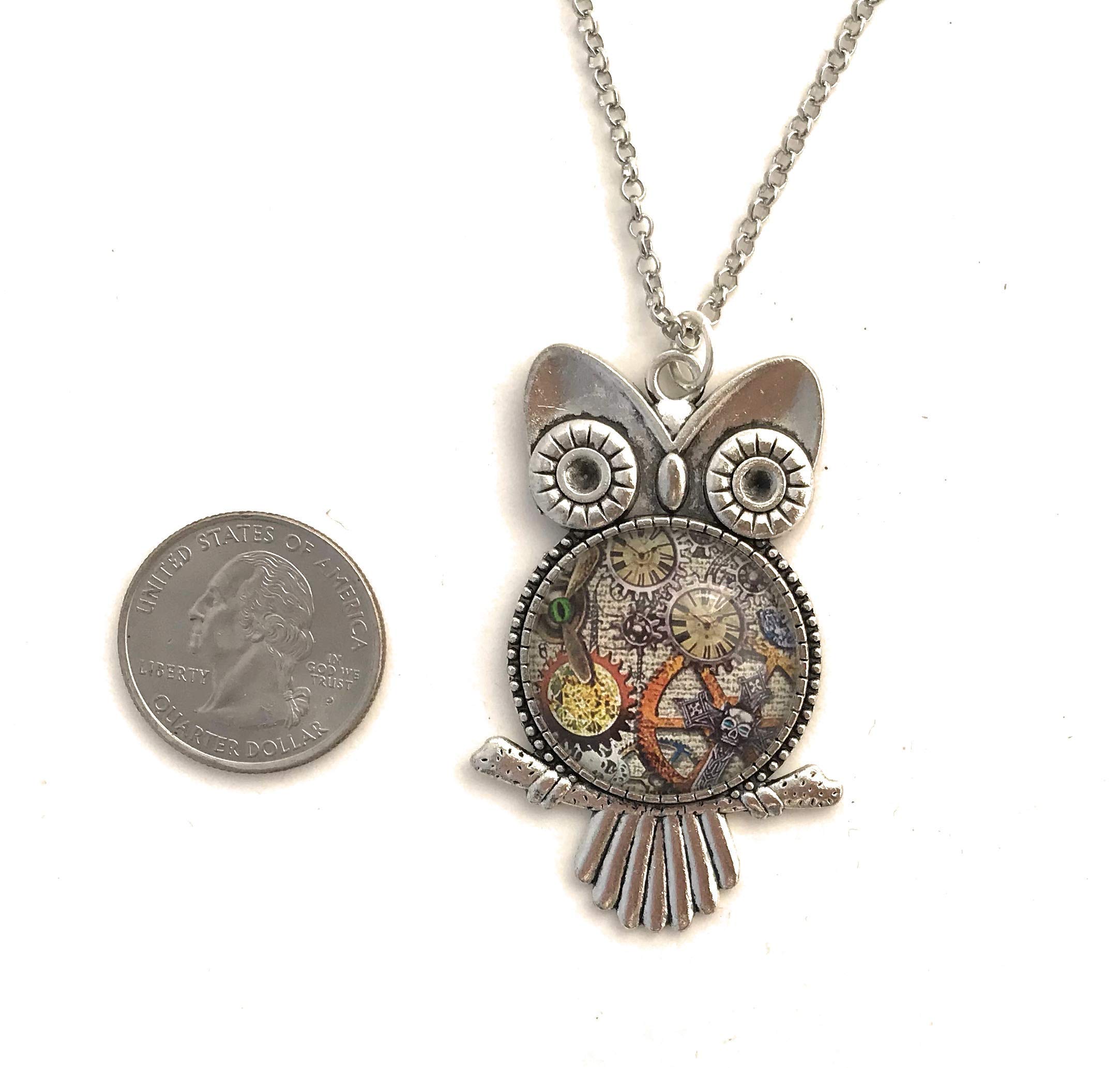 Steampunk Owl Necklace for Women - Glass Cabochon Pendant - Handmade