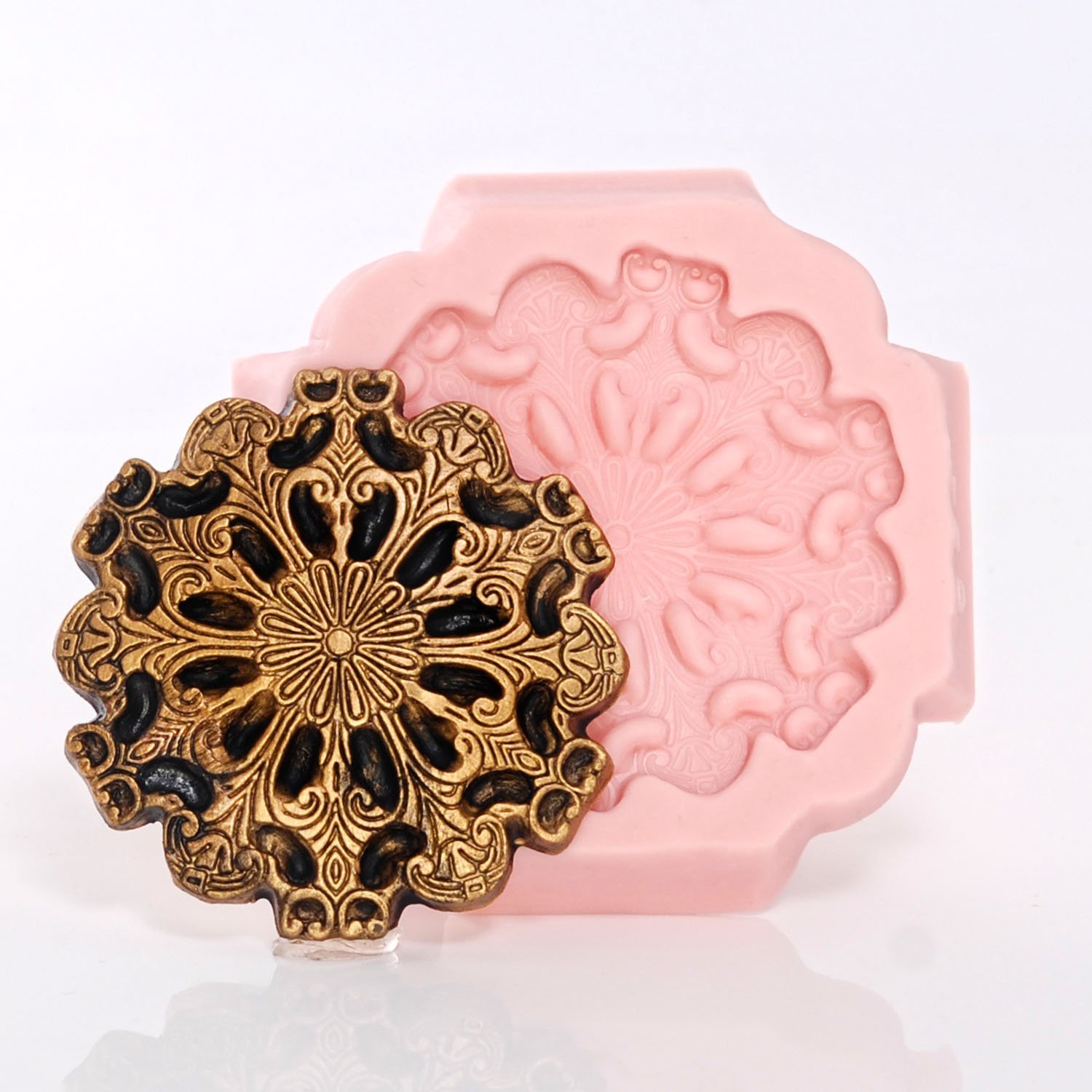 Round Steampunk Medallion Mold Easy To Use Flexible Silicone Food Safe Fondant, Chocolate, Candy, Resin, Polymer Clay Push Mold.