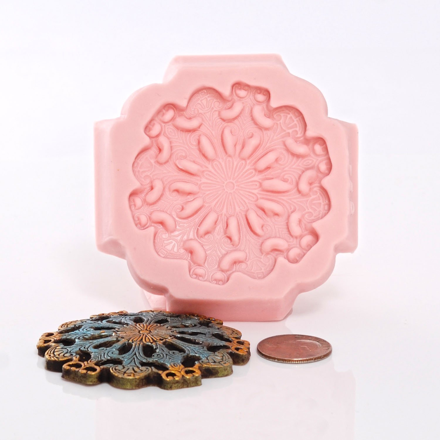 Round Steampunk Medallion Mold Easy To Use Flexible Silicone Food Safe Fondant, Chocolate, Candy, Resin, Polymer Clay Push Mold.