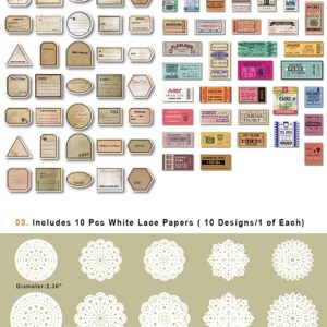 Prstincol Vintage Junk Journal Supplies, 200 Pcs Scrapbook Supplies, Aesthetic Decorative Papers Scrapbook Papers, Scrapbook Stickers, Doilies Round Lace Papers for Bullet Journals Collages Crafts