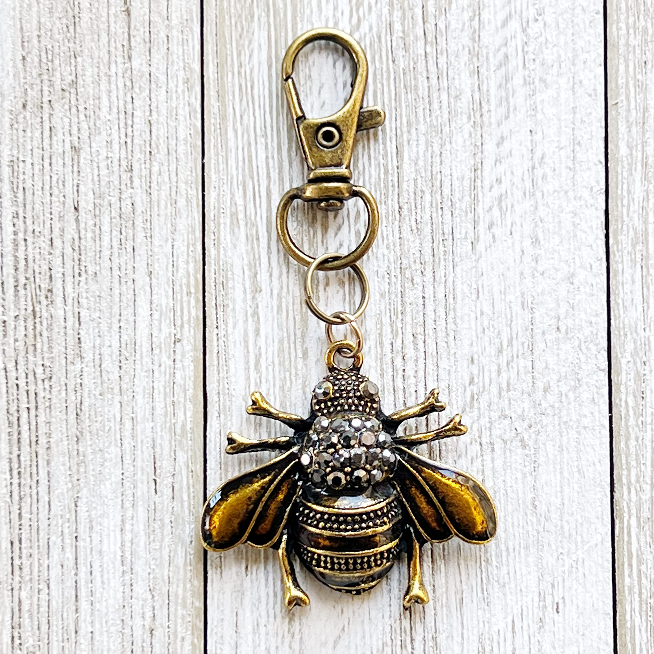 Gothic Bee Zipper Pull for Backpacks, Cute Rhinestone Purse Charms, Unique Vintage Style Insect Handbag Jewelry, Victorian Steampunk Zipper Charms, Camera Bag Charms, Cool Key Chain Charm