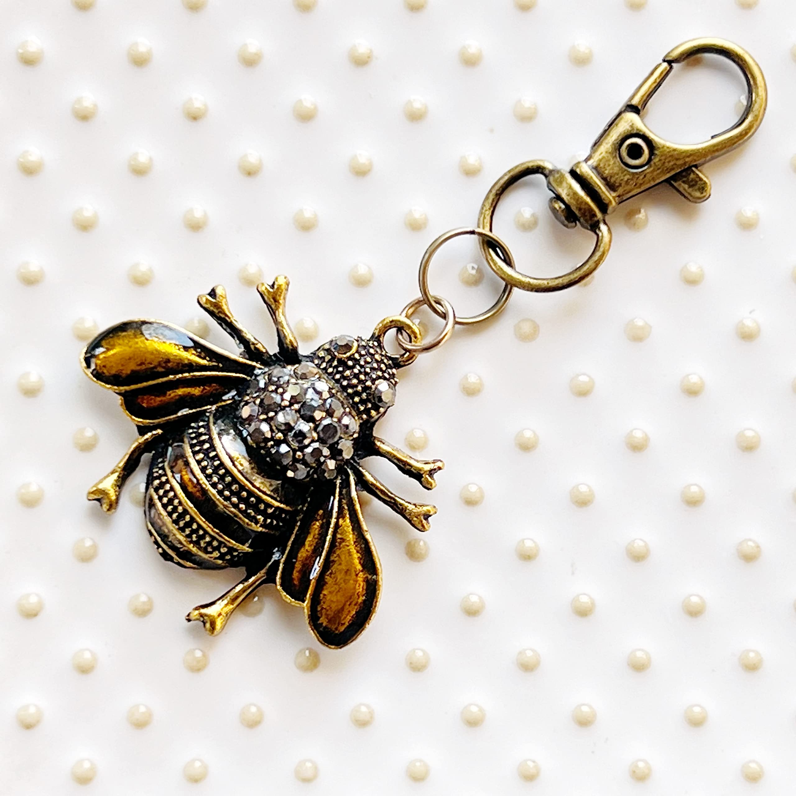 Gothic Bee Zipper Pull for Backpacks, Cute Rhinestone Purse Charms, Unique Vintage Style Insect Handbag Jewelry, Victorian Steampunk Zipper Charms, Camera Bag Charms, Cool Key Chain Charm