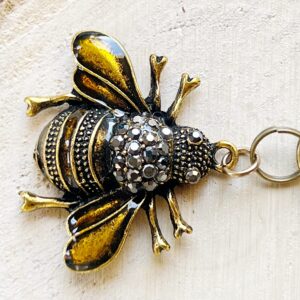 Gothic Bee Zipper Pull for Backpacks, Cute Rhinestone Purse Charms, Unique Vintage Style Insect Handbag Jewelry, Victorian Steampunk Zipper Charms, Camera Bag Charms, Cool Key Chain Charm