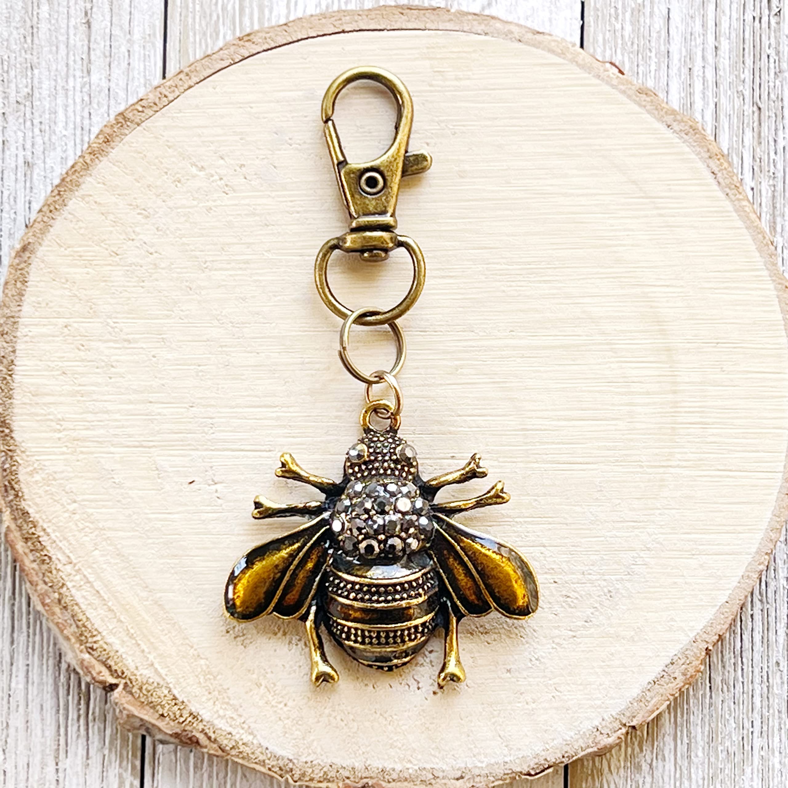 Gothic Bee Zipper Pull for Backpacks, Cute Rhinestone Purse Charms, Unique Vintage Style Insect Handbag Jewelry, Victorian Steampunk Zipper Charms, Camera Bag Charms, Cool Key Chain Charm