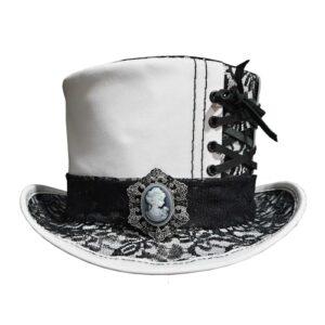 steampunk black crusty band white leather top hat (leather, xx-large)