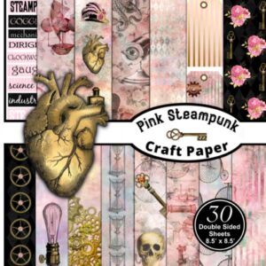 pink steampunk craft paper: decorative scrapbook and craft paper. 8.5 x 8.5 inches, 15 styles, 30 double-sided sheets.