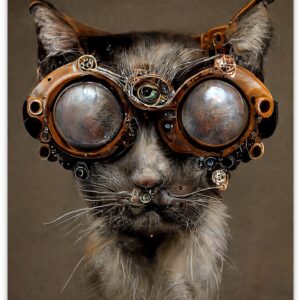 Steampunk Cat Wearing Goggles - 11x14 Unframed Wall Art Print - Makes a Funny and Cute Home Decor and Gift For Cat Owners