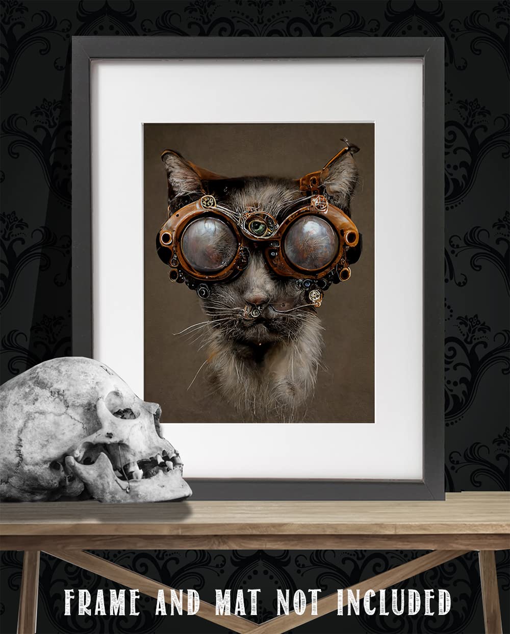 Steampunk Cat Wearing Goggles - 11x14 Unframed Wall Art Print - Makes a Funny and Cute Home Decor and Gift For Cat Owners