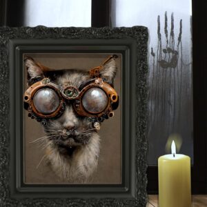 Steampunk Cat Wearing Goggles - 11x14 Unframed Wall Art Print - Makes a Funny and Cute Home Decor and Gift For Cat Owners