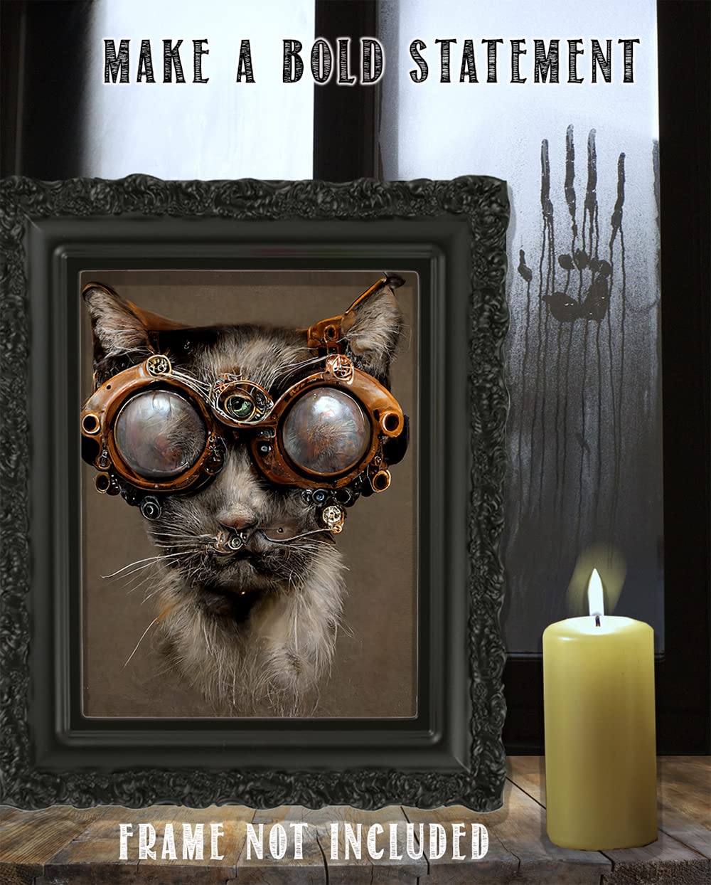 Steampunk Cat Wearing Goggles - 11x14 Unframed Wall Art Print - Makes a Funny and Cute Home Decor and Gift For Cat Owners