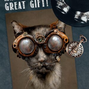 Steampunk Cat Wearing Goggles - 11x14 Unframed Wall Art Print - Makes a Funny and Cute Home Decor and Gift For Cat Owners