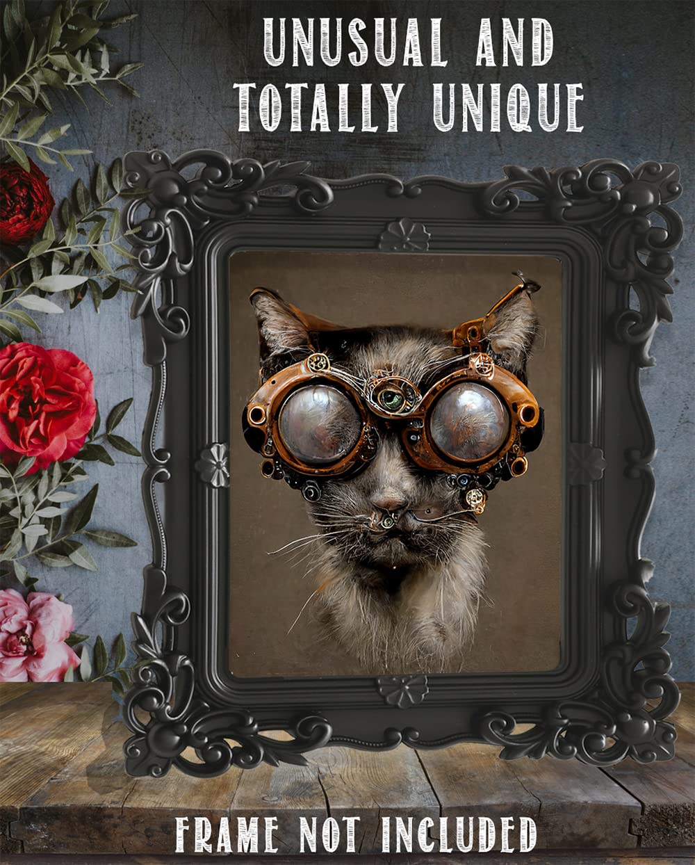 Steampunk Cat Wearing Goggles - 11x14 Unframed Wall Art Print - Makes a Funny and Cute Home Decor and Gift For Cat Owners