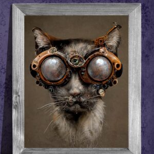 Steampunk Cat Wearing Goggles - 11x14 Unframed Wall Art Print - Makes a Funny and Cute Home Decor and Gift For Cat Owners