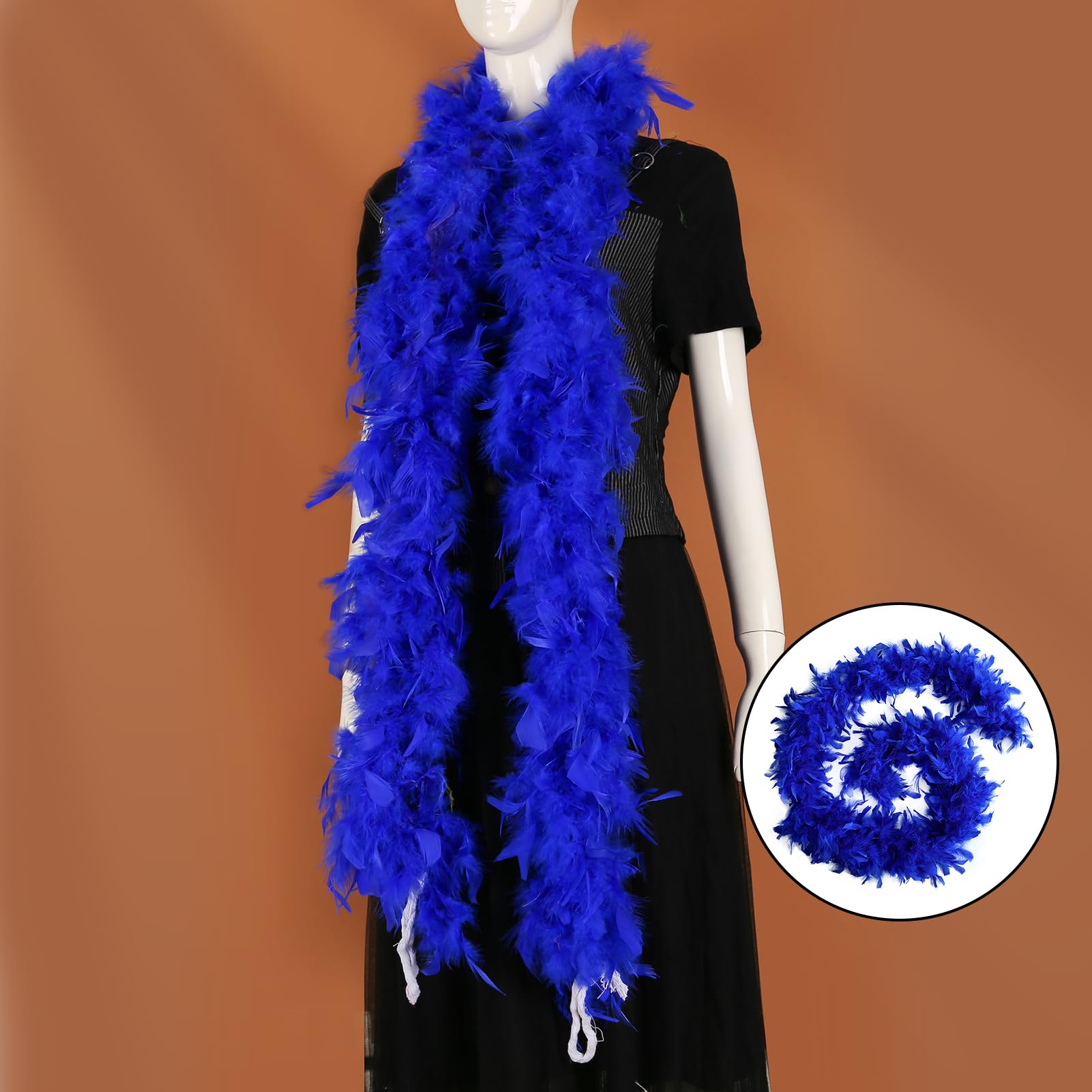 FeelfunFeather Blue Chandelle Turkey Feather Boa 2 Yards 45g for DIY Craft Wedding Party Dancing Concert Halloween Christmas Costume Home Decoration