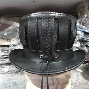 Steampunk Gothic Mad Hatter Leather Top Hat (Leather, XX-Large)