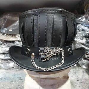 Steampunk Gothic Mad Hatter Leather Top Hat (Leather, XX-Large)