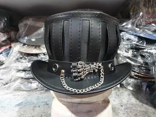 Steampunk Gothic Mad Hatter Leather Top Hat (Leather, XX-Large)