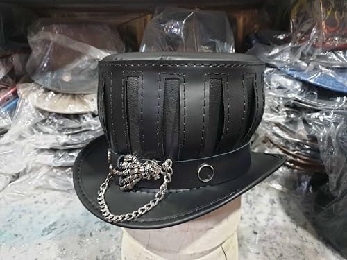 Steampunk Gothic Mad Hatter Leather Top Hat (Leather, XX-Large)