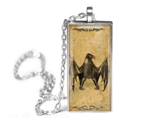 steampunk halloween rectangle pendant- bat