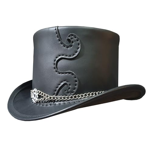 Steampunk Clock Gear Leather Top Hat (Leather, Small)