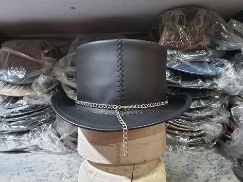 Steampunk Clock Gear Leather Top Hat (Leather, Small)