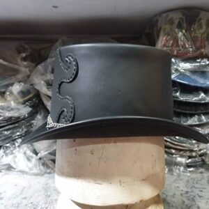 Steampunk Clock Gear Leather Top Hat (Leather, Small)