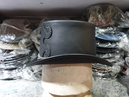 Steampunk Clock Gear Leather Top Hat (Leather, Small)