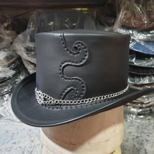 Steampunk Clock Gear Leather Top Hat (Leather, Small)