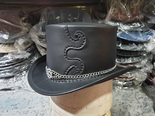 Steampunk Clock Gear Leather Top Hat (Leather, Small)