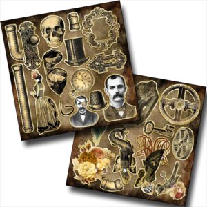 ezscrapbooks gold steampunk - ez clip art sheet - 6841