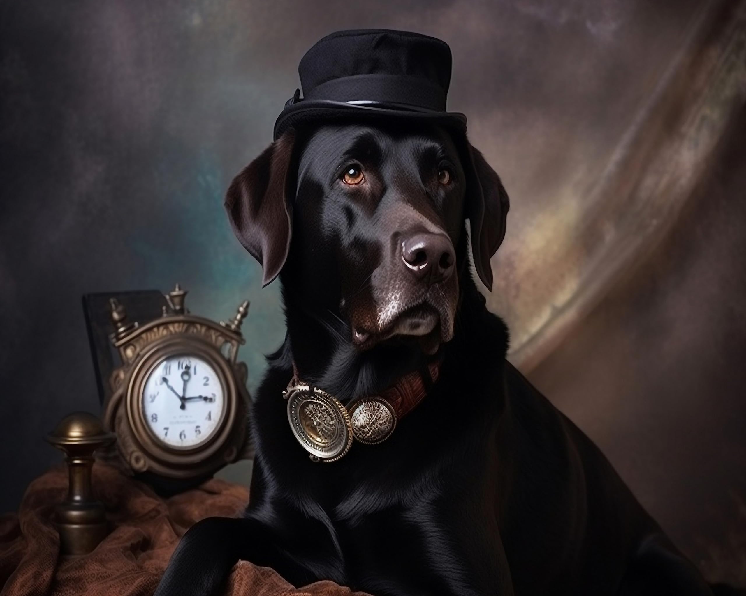Steampunk Black Labrador, Art Print, Wall Hanging, Animal Poster Picture, Fantasy Anthropomorphic, Curious Arts Gift (8 x 10)