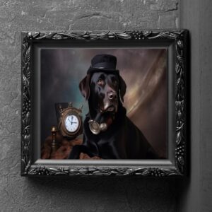 Steampunk Black Labrador, Art Print, Wall Hanging, Animal Poster Picture, Fantasy Anthropomorphic, Curious Arts Gift (8 x 10)