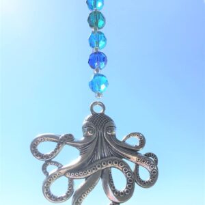 OCTOPUS CAR CHARM, Octopus Suncatcher, 7" Handmade, Gift Wrapped, Octopus Decor, Kraken, Japanese Sea Monster, Steampunk, Mirror Ornament, Window Decoration, Octopus Gift