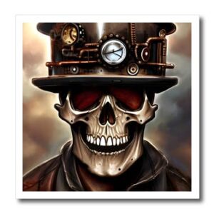 3drose cool steampunk skull in mechanical hat with sensors... - iron on heat transfers (ht-378676-2)