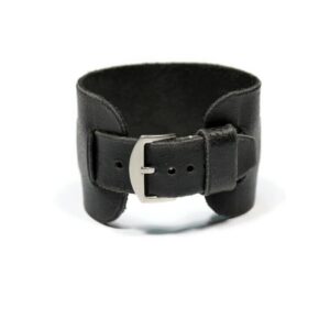 Cuff watch band - leather watch cuff strap black - aviator steampunk bands Handmade 18mm 20mm 22mm 24mm (22mm)