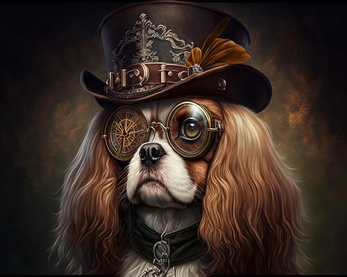 Steampunk Cocker Spaniel, Art Print, Wall Hanging, Animal Poster Picture, Photograph Fantasy Anthropomorphic, Dog Puppy Gift, Imagination (8x10)