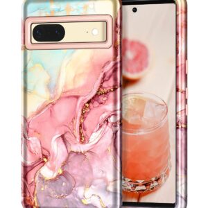 Btscase for Google Pixel 7 Case, Marble Pattern 3 in 1 Heavy Duty Shockproof Full Body Rugged Hard PC+Soft Silicone Drop Protective Women Girl Phone Covers for Google Pixel 7 (2022), Rose Gold