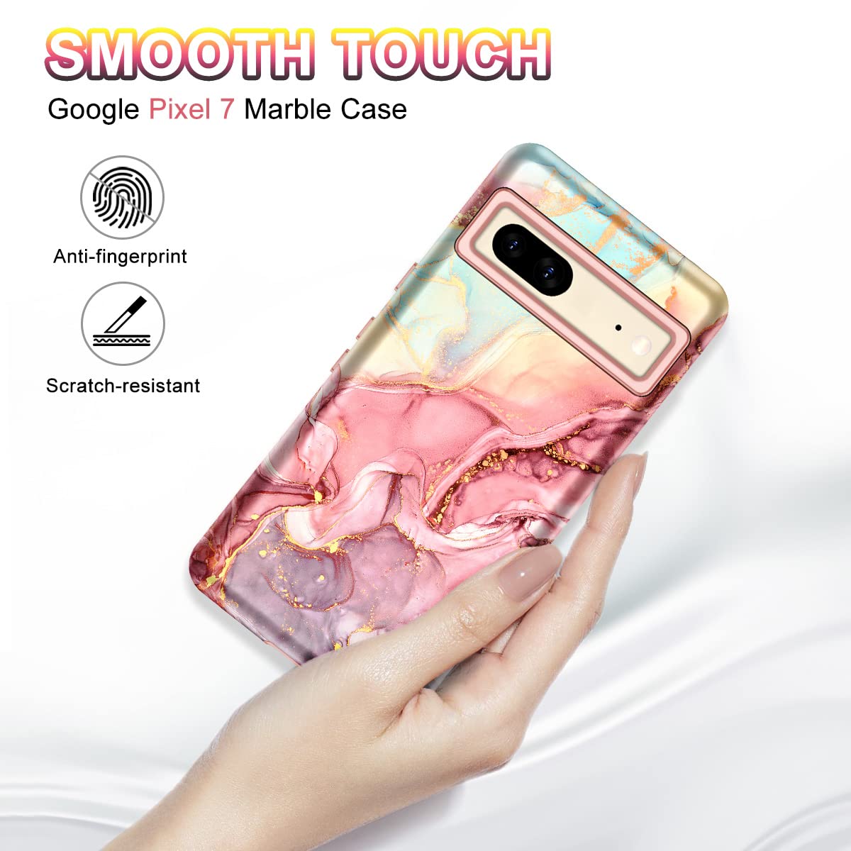 Btscase for Google Pixel 7 Case, Marble Pattern 3 in 1 Heavy Duty Shockproof Full Body Rugged Hard PC+Soft Silicone Drop Protective Women Girl Phone Covers for Google Pixel 7 (2022), Rose Gold