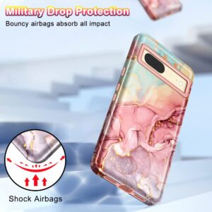 Btscase for Google Pixel 7 Case, Marble Pattern 3 in 1 Heavy Duty Shockproof Full Body Rugged Hard PC+Soft Silicone Drop Protective Women Girl Phone Covers for Google Pixel 7 (2022), Rose Gold