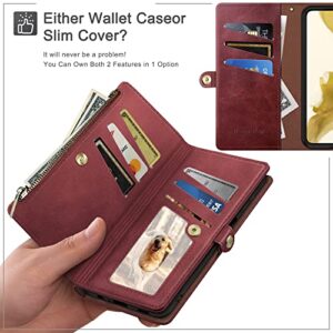 XcaseBar for Google Pixel 7 Wallet case with Zipper 【RFID Blocking】 Credit Card Holder, Flip Folio Book PU Leather Phone case Shockproof Cover Women Men for Pixel7 case Red