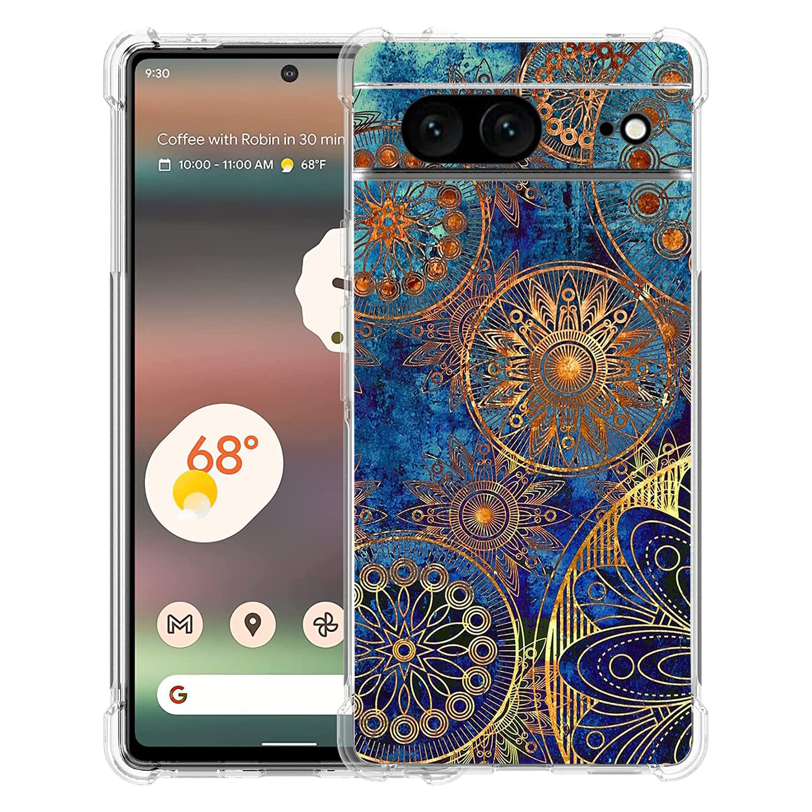 Beaucov Pixel 7 Case, Gorgeous Colours Circle Manala Drop Protection Shockproof Case TPU Full Body Protective Scratch-Resistant Cover for Google Pixel 7