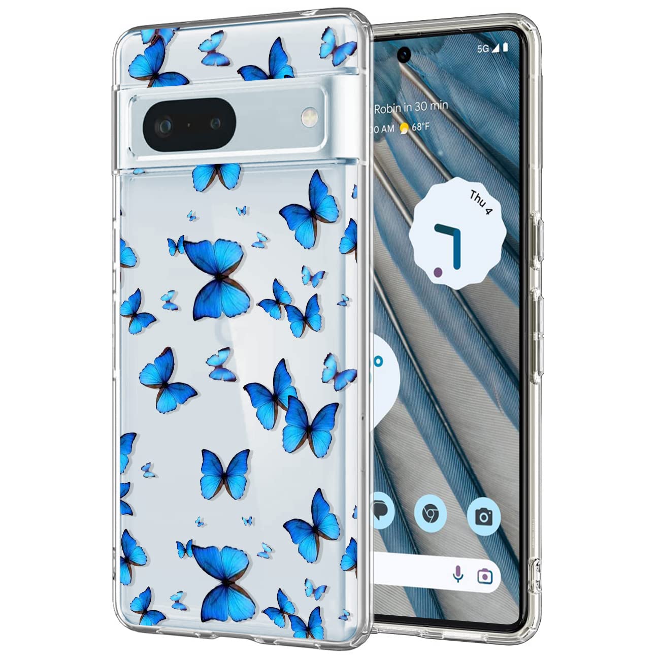 HONNKY for Pixel 7 Case, Clear with Cute Pattern Shockproof Heavy Duty Protection Cover Slim Anti-Slip Phone Case for Google Pixel 7 6.3 inch(Butterfly)