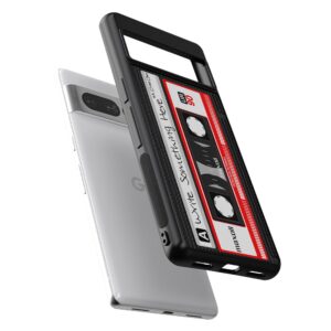 Cassette Tape Black Red Personalized Black Rubber Phone Case Compatible With Google Pixel 8 Pro, 8a, Pixel 8, 7a, 7, 7 Pro, 6a, 6 Pro, 6, Pixel 5, 4a 5G, 4a 4G, Pixel 4, Pixel 4 XL, 3a, 3a XL, 3