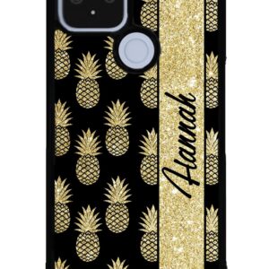 Gold Pineapple Personalized Black Rubber Phone Case Compatible With Google Pixel 8 Pro, 8a, 8, 7a, 7, Pixel 7 Pro, 6a, Pixel 6 Pro, 6, Pixel 5, 4a 5G, 4a 4G, 4, 4 XL, 3a, 3a XL, 3, 3 XL, 2 XL, 2